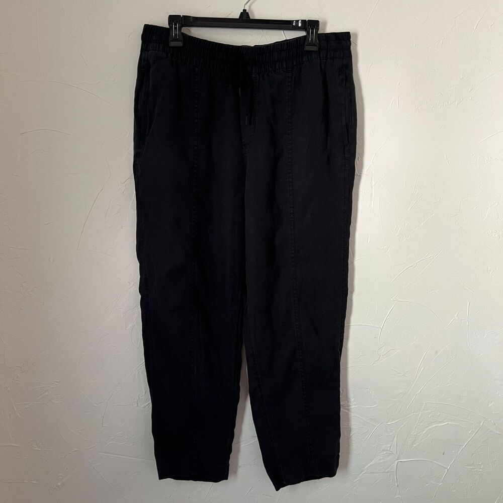 Athleta Black 100% Linen Drawstring Pants Taper Ankle Vacation Summer Size M